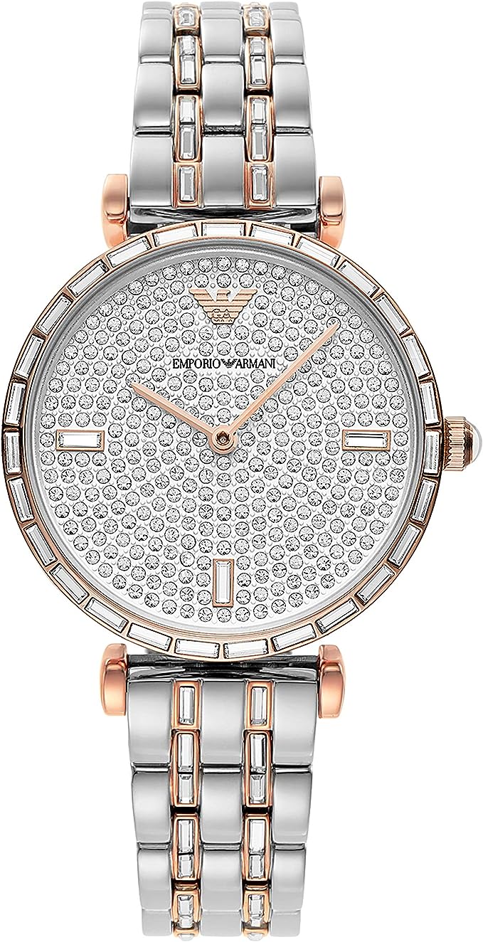 Silver Emporio Armani Elegant Two-Tone Crystal Pave Watch