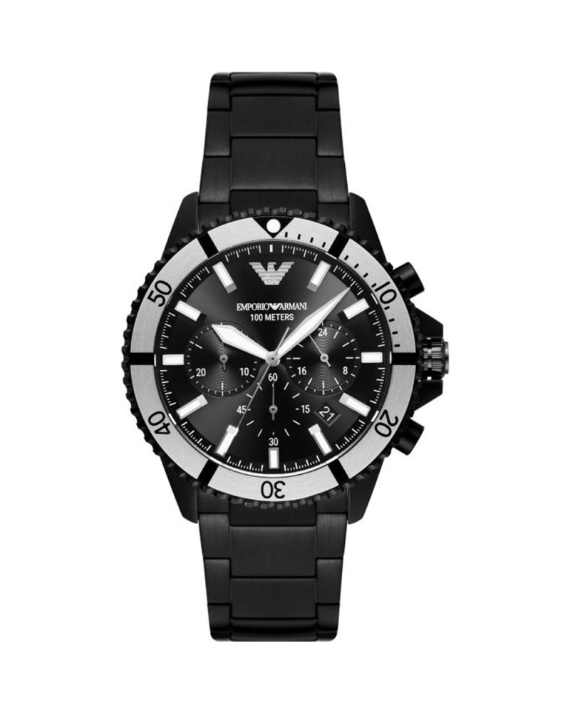 Black Emporio Armani Sleek Black Steel Chronograph Timepiece