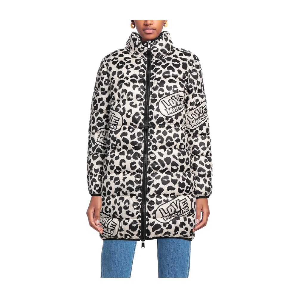 White Love Moschino Chic Leopard Print Down Jacket IT40|S