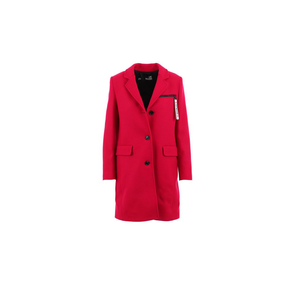 Pink Love Moschino Chic Pink Woolen Coat with Logo Details IT40|S