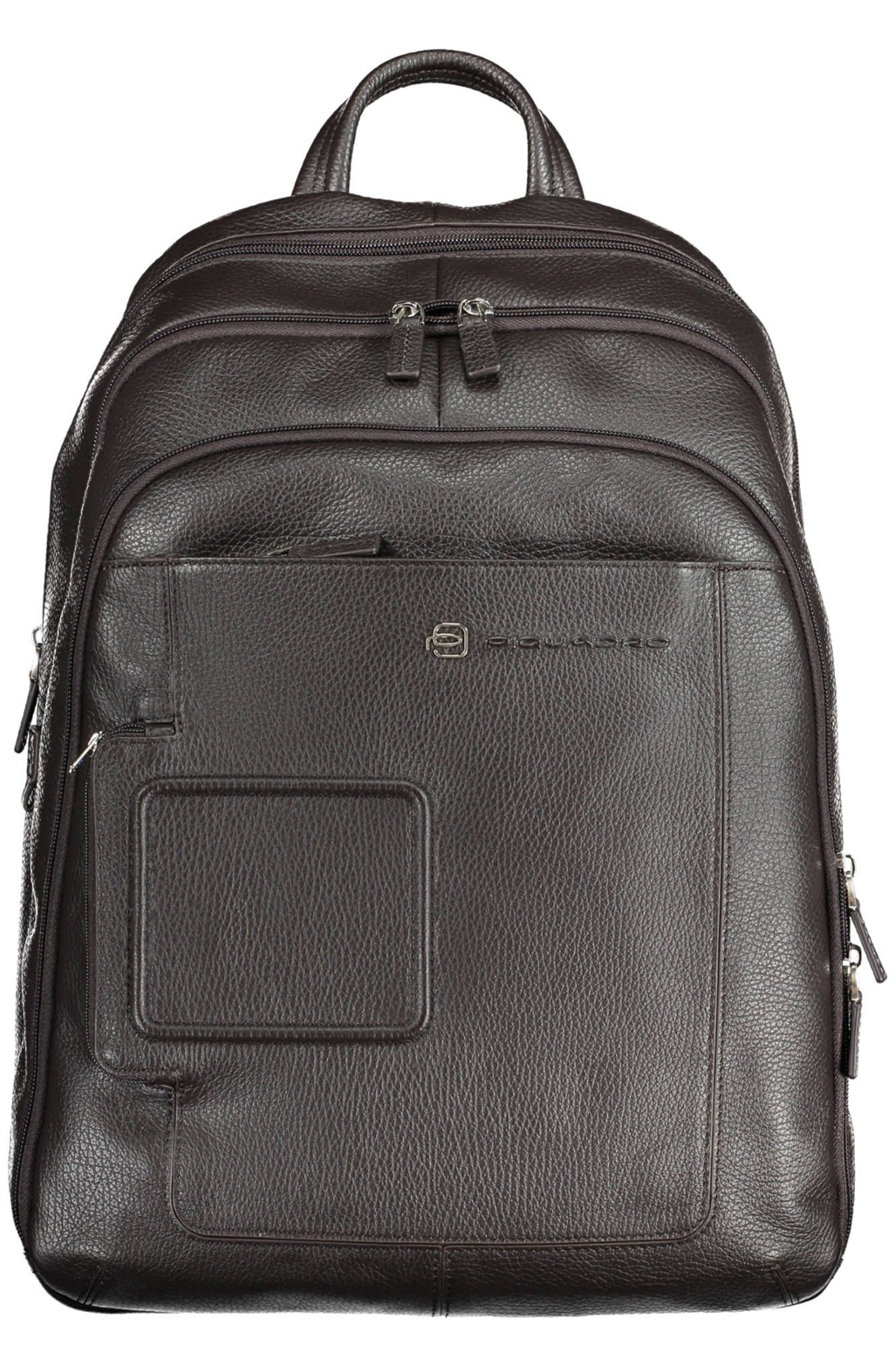Brown Piquadro Elegant Leather Backpack with Laptop Compartment