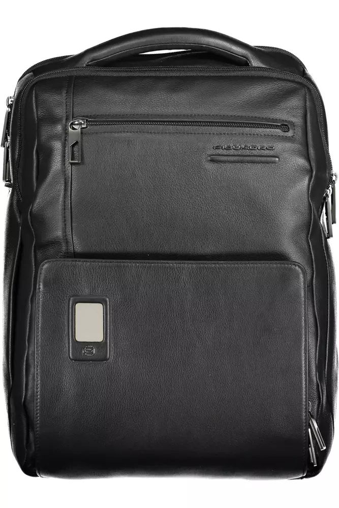 Black Piquadro Elegant Leather Backpack with Laptop Pocket