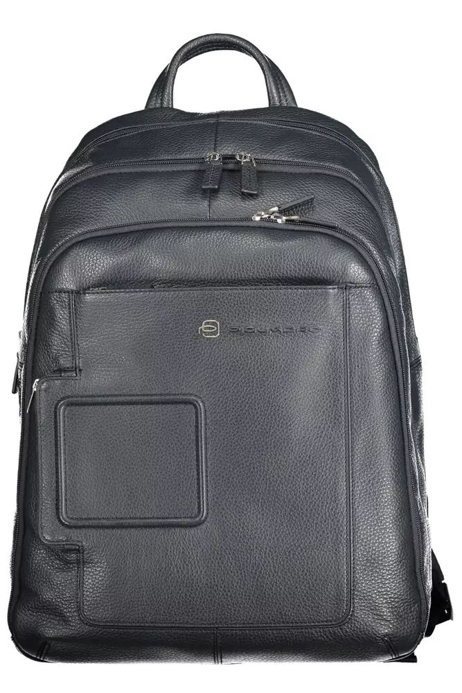 Blue Piquadro Sleek Blue Leather Backpack with Laptop Compartment